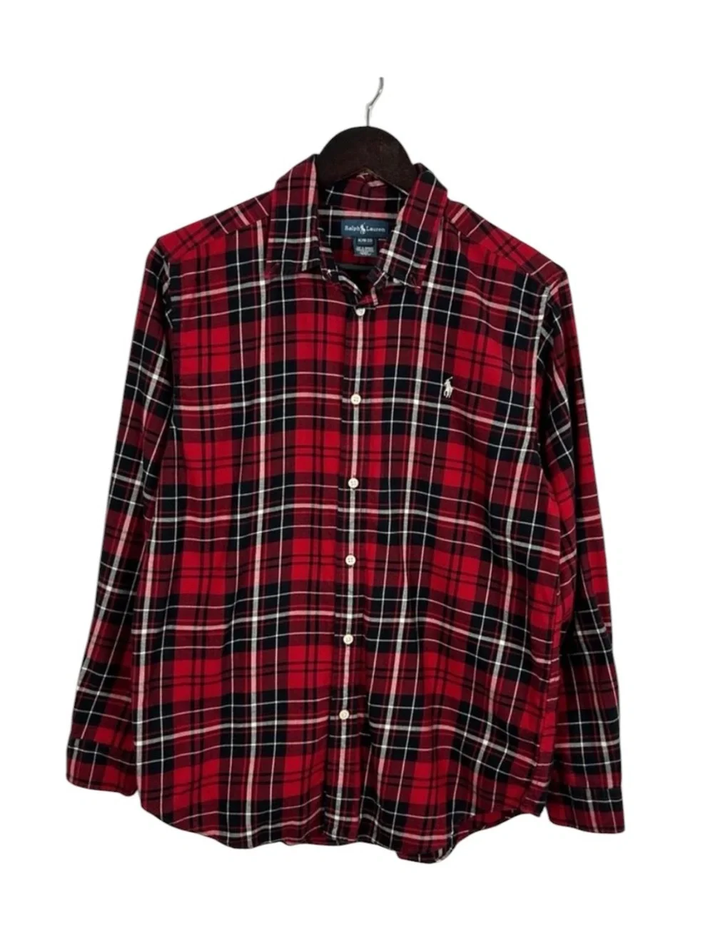 Ralph Lauren Boys 100% Cotton Red Plaid Button Down Shirt Size XL (18/20)
